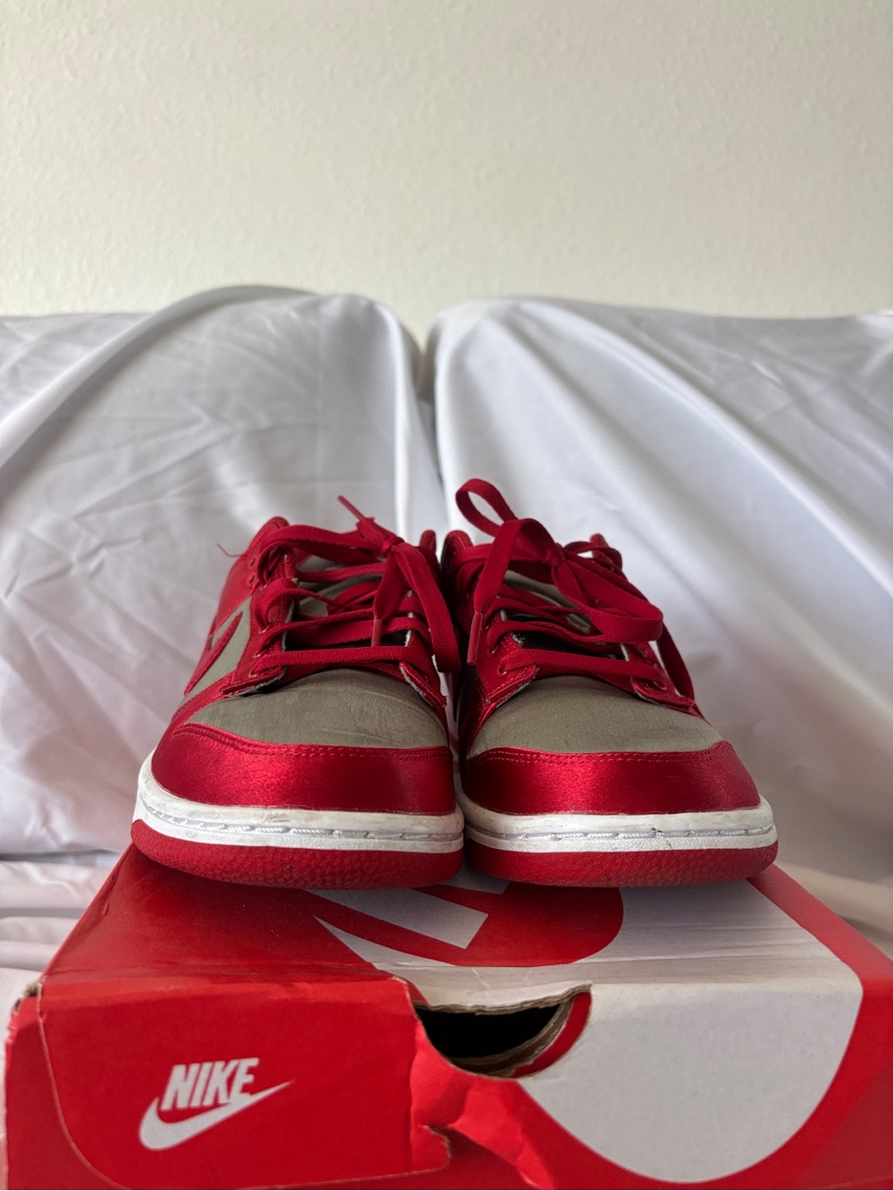 Nike Red and Gray Satin Low-Top Sneakers